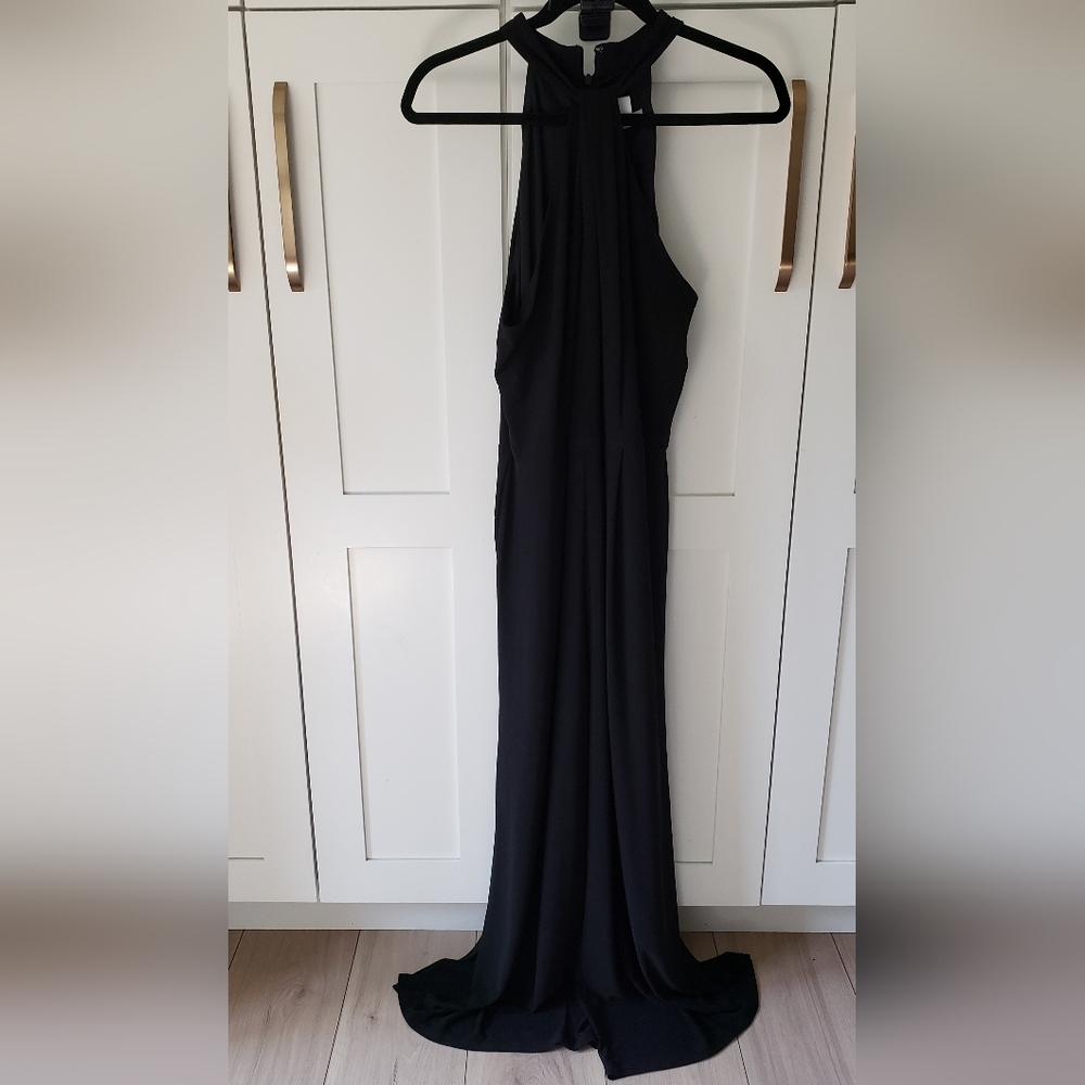 London Times Jumpsuit Womens 12 Black Halter Sleeveless Wide Leg Chic